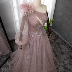 Elegant Extreme Pink One Shoulder Feather Evening Dress For Women Online