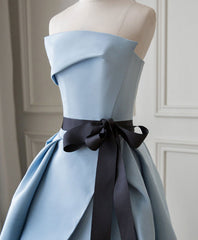 Simple Blue Satin Evening Long Prom Dress For Women