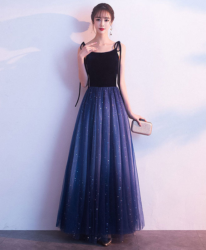 Stunning Simple Elegant Blue Tulle Long Prom Evening Dress Gown