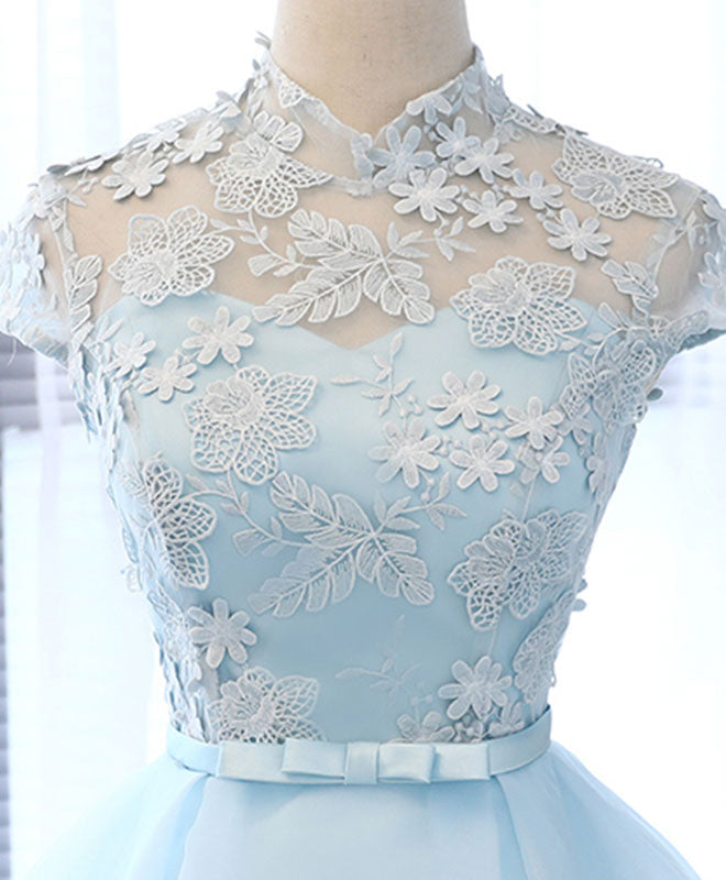 Light Blue Short Prom Dress with Beautiful Applique Details