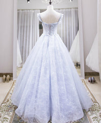 Light Purple Tulle Lace Long Prom Dress Evening Gown