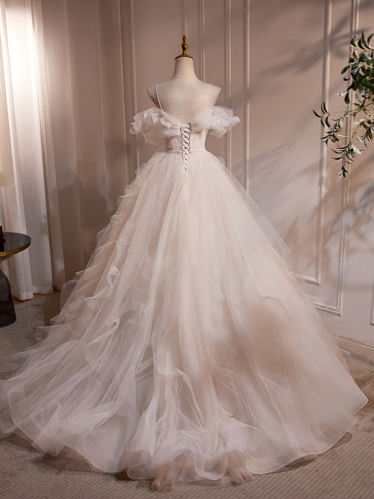 Elegant A-Line Off-Shoulder White Tulle Prom Dress: Perfect Sweet Sixteen Gown