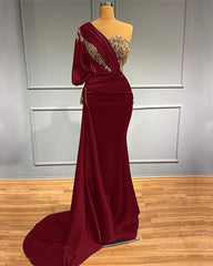 Elegant Dark Green One-Shoulder Mermaid Prom Dress with Beaded Appliques