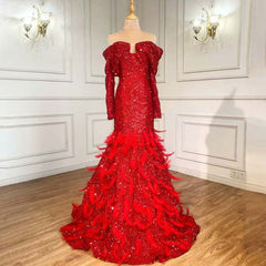 Wine Red V-Neck Long Sleeve Mermaid Prom Dress with Floral Bottom