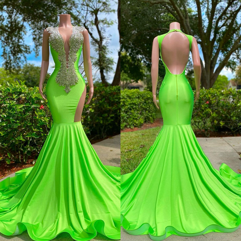 Elegant Lime Green Mermaid Prom Gown with Dazzling Appliques and
