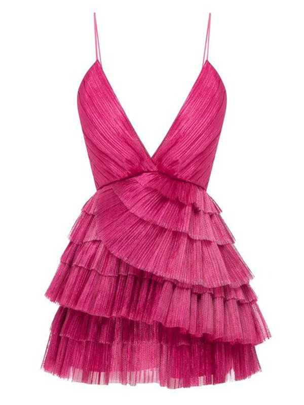 Ruffled Spaghetti Neck Mini Party Sexy Dress