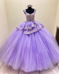 Purple Tulle Ball Gown Prom Dress Lace-Up Back Evening
