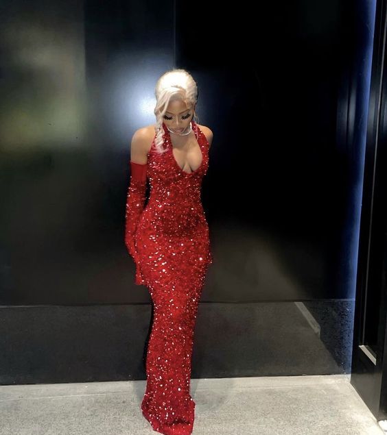 Red Mermaid Prom Dresses Sequins Formal Gowns