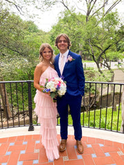 Elegant A-Line Pink Long Prom Dress Unique Formal Gown For Women