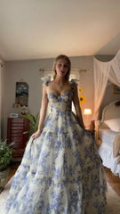 Beautiful Floral Print Chiffon Long Prom Evening Dress