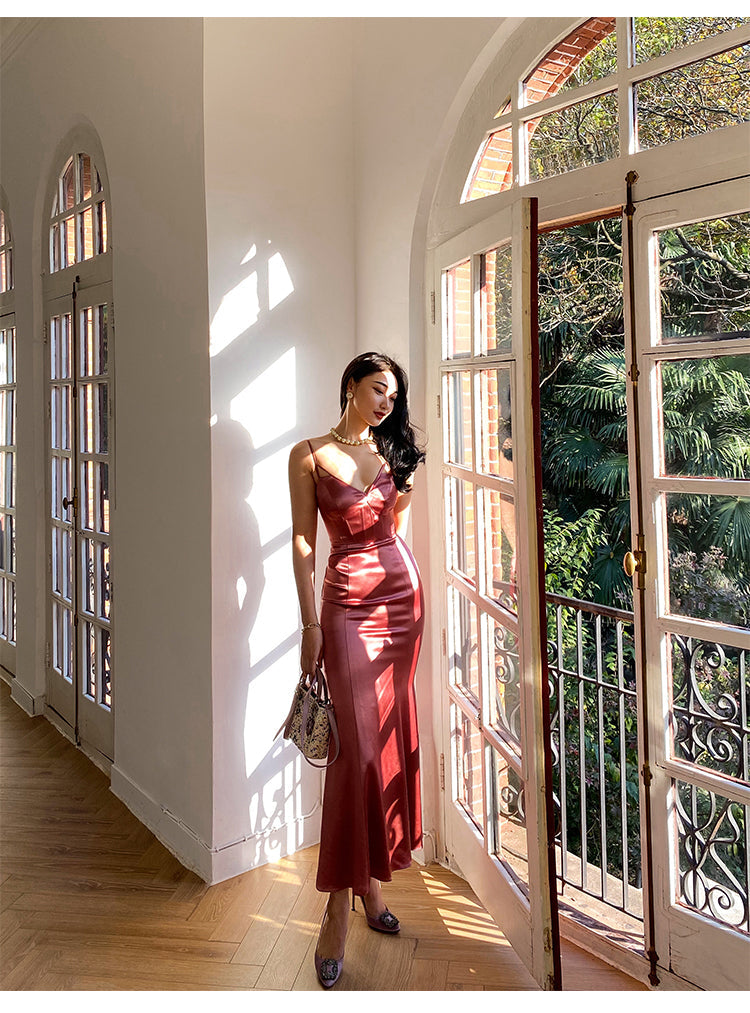 Long Formal Occasion Satin Sleeveless Evening Gowns for Women