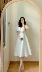 Simple Elegant White A Line Evening Party Dress