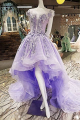 Charming Purple High-Low Evening Gown: Elegant Formal Dress for Special Occasions