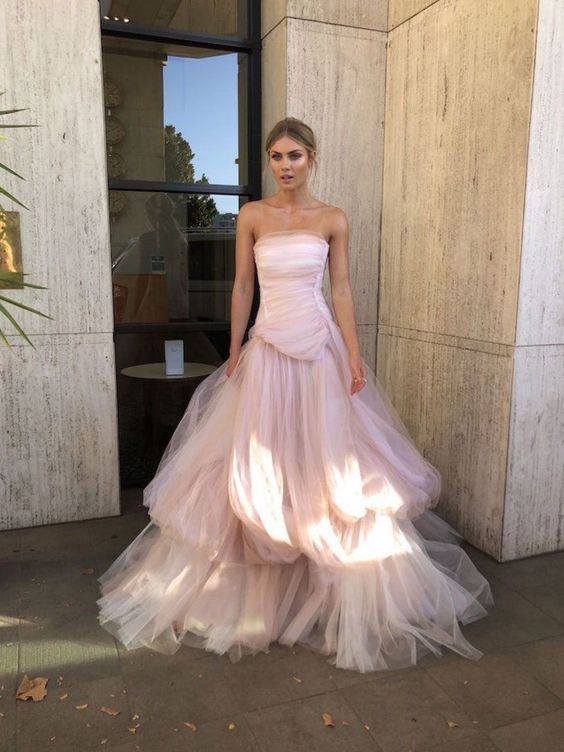 Stunning Light Pink Tulle Long Prom Dress