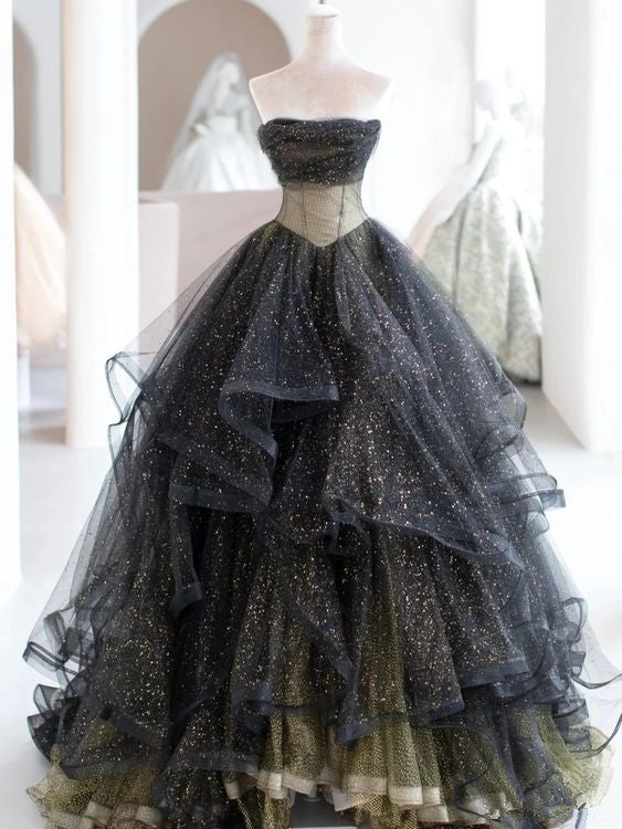 Elegant Black Ball Gown Long Prom Dress