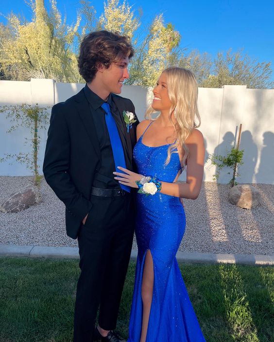 Royal Blue Long Evening Prom Dresses With Slit For Women