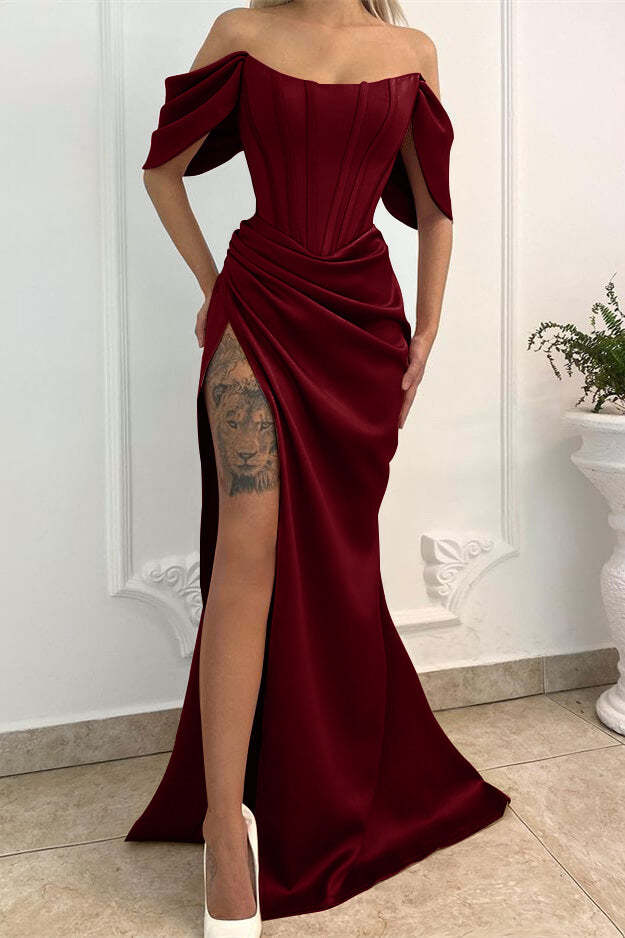 Elegant Off-Shoulder Mermaid Prom Dress with Slit - Perfect for Special Occasions