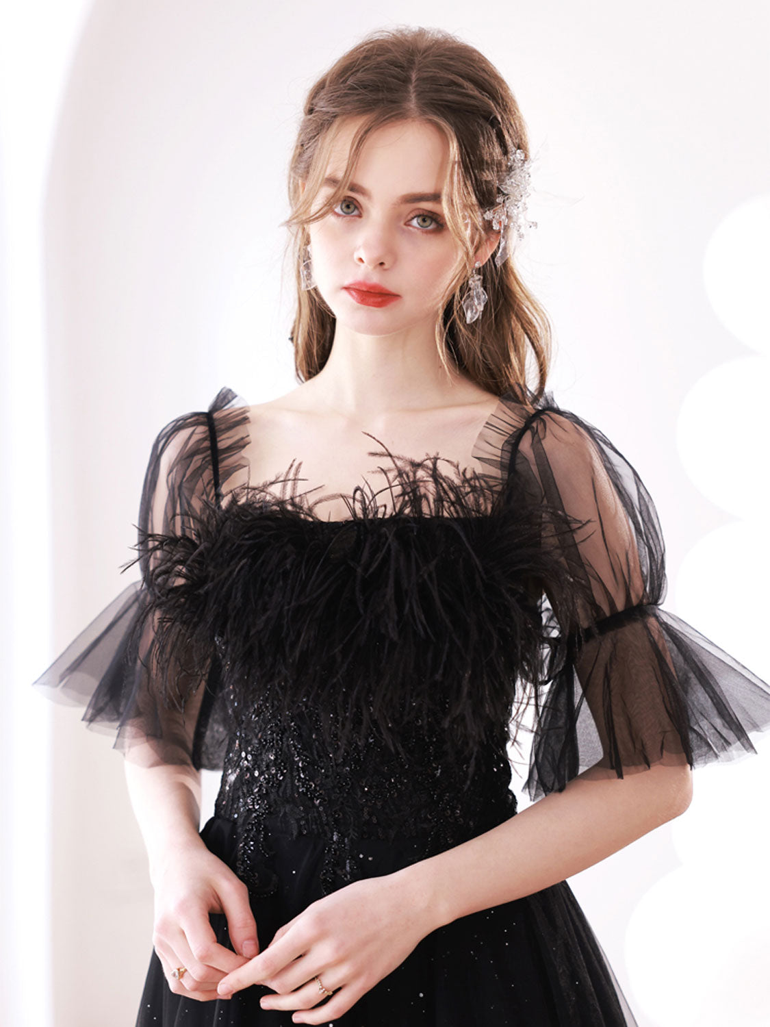 Elegant Black A-Line Tulle Prom Dress with Lace-Up Back, Floor-Length, Built-In Bra