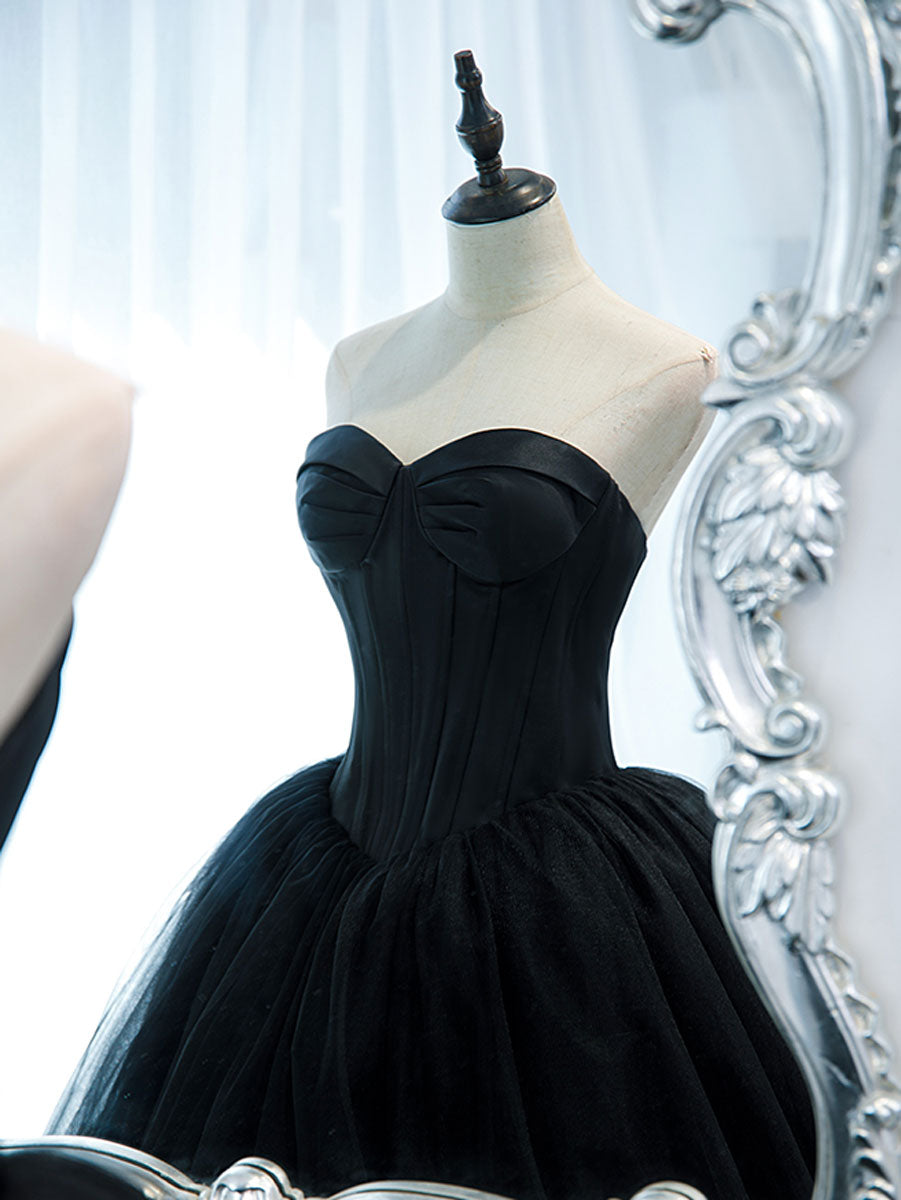 Elegant Simple Black Sweetheart Neck Tulle Long Prom Dress Evening Wear
