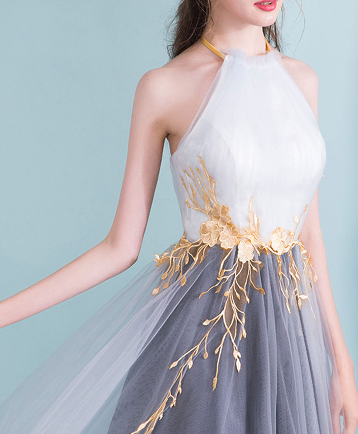 Stunning Gray Gradient Halter Neck Tulle Evening Dress Stunning Gray Gradient Halter Neck Tulle Evening Dress
