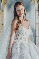 Elegant Sweetheart Ball Gown Wedding Dress, Tulle Lace Appliques, Long Formal Bridal Gown