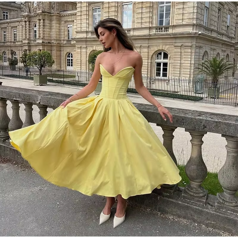 Strapless Pleated Satin Maxi Dress with Built-in Bra Strapless Pleated Satin Maxi Dress with Built-in Bra