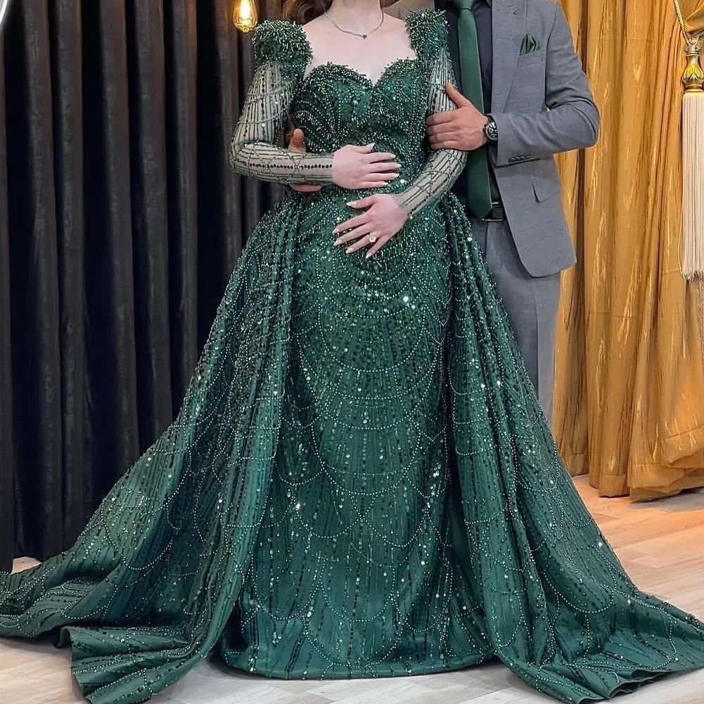 Elegant Green Mermaid Long Sleeve Prom Dress for Women