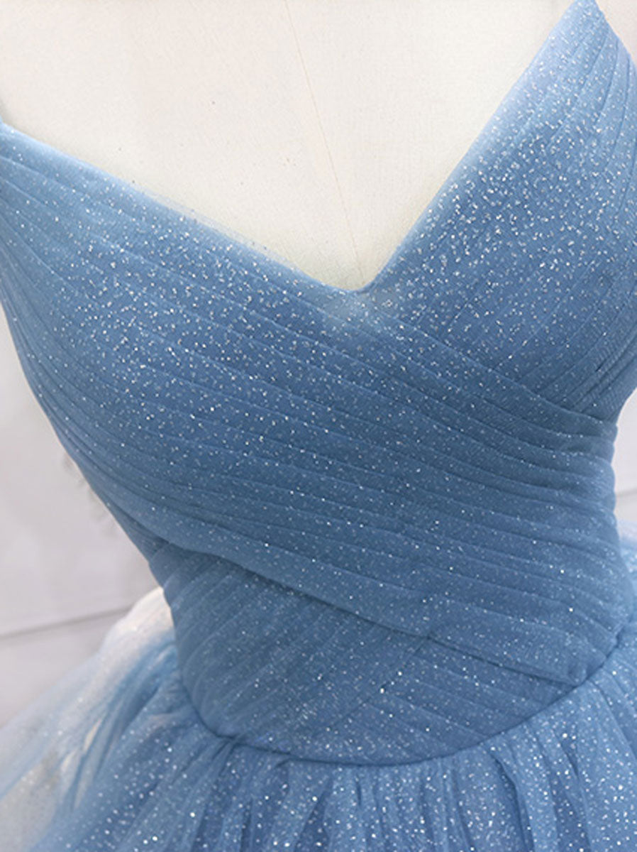 Blue Tulle Long Prom Dresses Beautiful Sweet 16 Floor Length Gowns