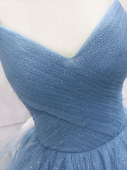 Blue Tulle Long Prom Dresses Beautiful Sweet 16 Floor Length Gowns