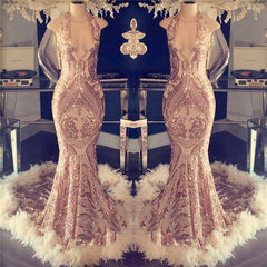 Halter Sequin Mermaid Prom Dress Open Back Feather Gown