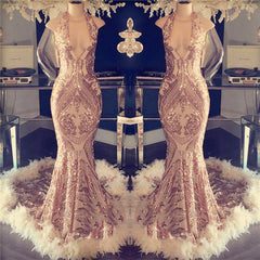 Halter Sequin Mermaid Prom Dress Open Back Feather Gown