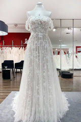 Sleeveless Off-Shoulder A-Line Wedding Dress Ruffles Tulle Lace Appliques Bridal Gown