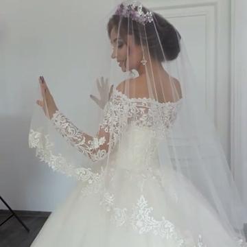 V-Neck Spaghetti Straps Backless A-Line Wedding Dress with Ruffles Tulle Dream