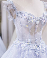 Light Purple Tulle Lace Long Prom Dress Evening Gown