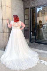 Elegant V-Neck A-Line Wedding Dress with Wide Straps and Appliques Lace
