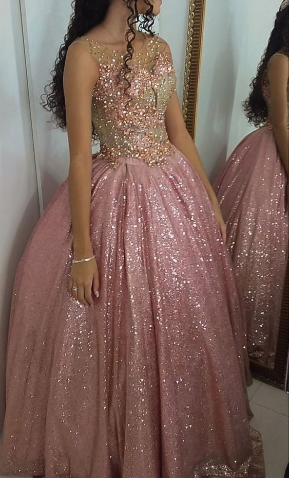 Pink Quinceanera Sequin Ball Gown Sweet 15 16 Evening Dress