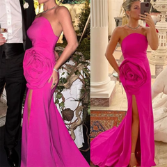 Satin Strapless Sheath Prom Dress with Built-in Bra