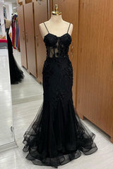 Sweetheart Straps Mermaid Tulle Long Prom Dresses