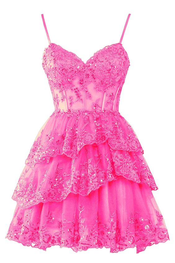 Spaghetti Straps Lace Tulle Homecoming Dress Short Formal Party