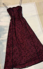Burgundy Long Prom Dress Evening Gown Satin Spaghetti Straps Lace Up Back