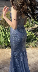 V Neck Lace Mermaid Prom Dress Long Evening Gown For Women
