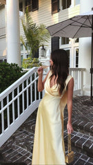Elegant Yellow Long A Line V Neckline Prom Dresses