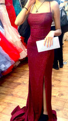 Burgundy Sparkly Glitter Long Prom Evening Dress