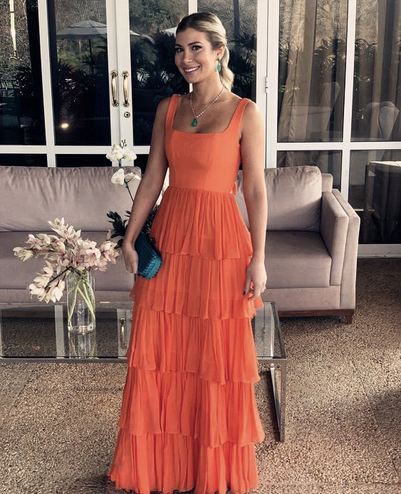 Elegant Orange A-Line Modest Formal Long Women Evening Prom Party Dresses Elegant Orange A-Line Modest Formal Long Women Evening Prom Party Dresses