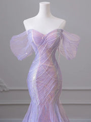 Women's Elegant Puff Sleeves Tassel Pearls Tulle Evening Prom Gown Dress