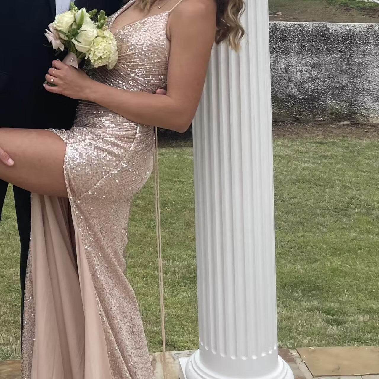 champagne sequin dress bridesmaid Champagne Sequins Open Back Bridesmaid Dresses Trumpet/Mermaid