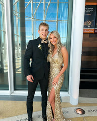 Golden Mermaid Prom Dresses Sequin Formal Party Gowns