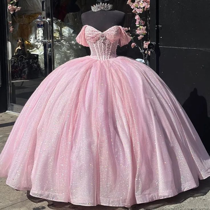 Glitter Pearls Pink Quinceanera Dress Ball Gowns Glitter Pearls Pink Quinceanera Dress Ball Gowns