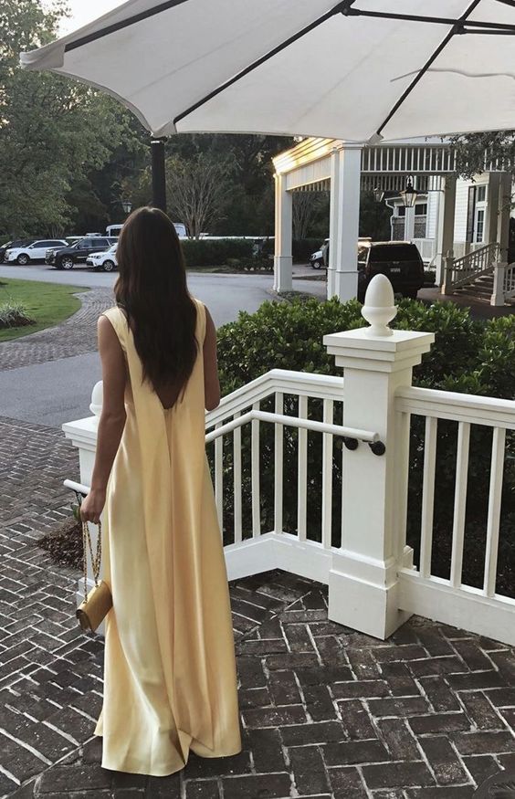 Elegant Yellow Long A Line V Neckline Prom Dresses For Women