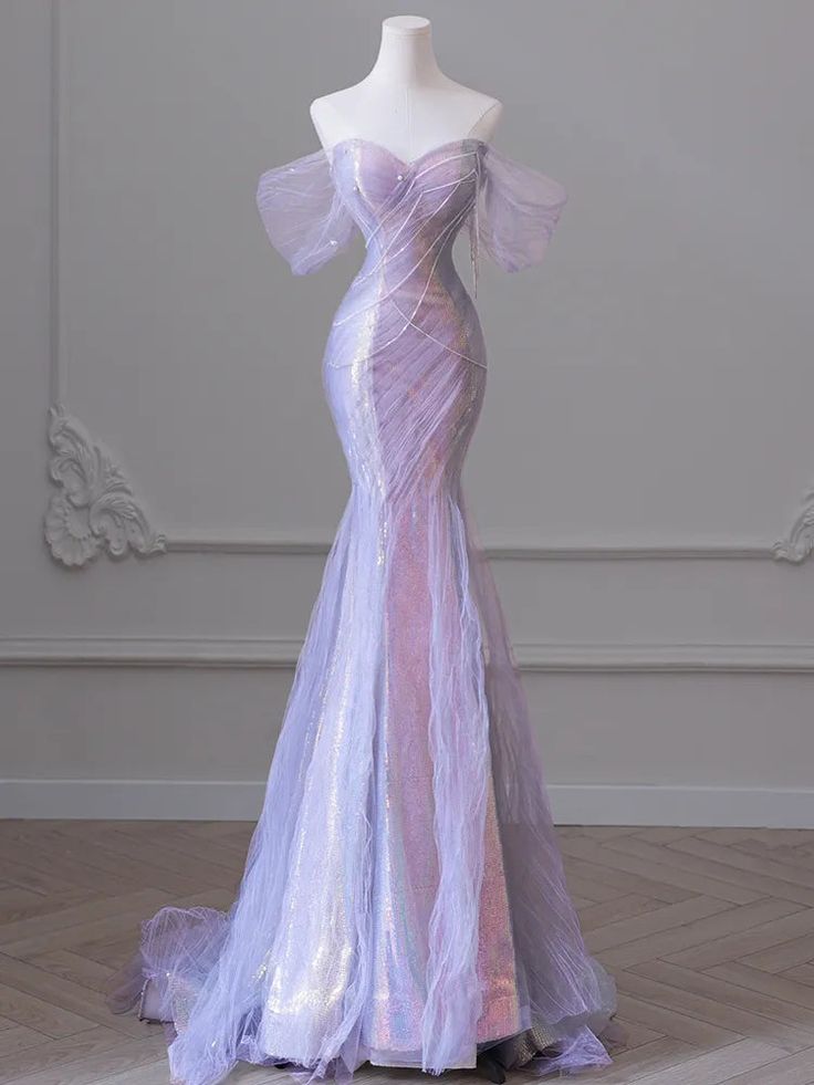 Women's Elegant Puff Sleeves Tassel Pearls Tulle Evening Prom Gown Dress